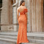 Ruffle Off Shoulder Sequin Maxi Dress Orange