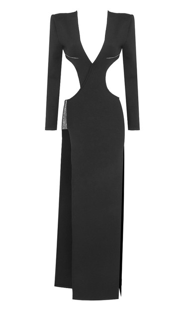 Long Sleeve Crystal Detail Maxi Dress Black - Luxe Long Sleeve Dresses ...