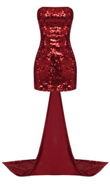 Strapless Bow Sequin Dress Red