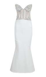 Strapless Sparkly Corset Maxi Dress White