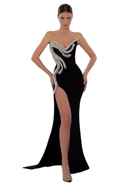Strapless Crystal Maxi Velvet Dress