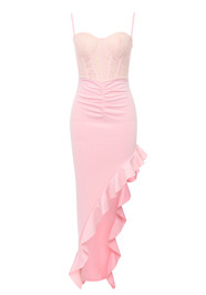 Lace Corset Ruffle Maxi Dress Pink