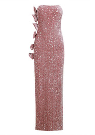 Strapless Bow Sequin Velvet Maxi Dress Pink