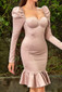Puff Long Sleeve Bustier Ruffle Dress Pink - 