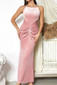 Ruched Detail Maxi Velvet Dress Pink - 