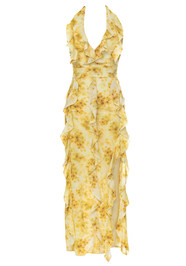 Floral Halter Ruffle Maxi Dress Yellow