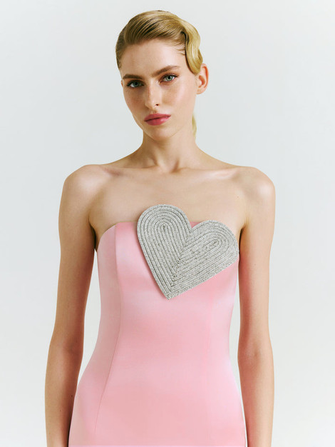Crystal Heart Strapless Midi Dress Pink
