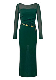 Long Sleeve Sparkly Midi Dress Green