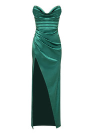 Strapless Draped Maxi Silk Dress Green