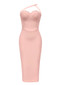 One Shoulder Lace Bustier Midi Dress Pink