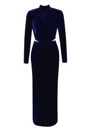 Long Sleeve Draped Maxi Velvet Dress Blue