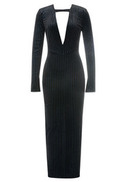 Long Sleeve Sparkly Stripes Maxi Velvet Dress Black