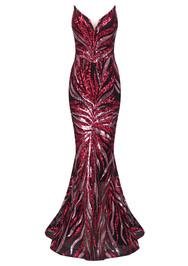 Strapless Sequin Mermaid Maxi Dress Red