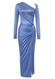 Long Sleeve Sparkly Draped Maxi Dress Blue