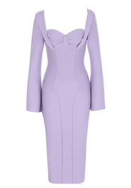 Long Sleeve Draped Bustier Midi Dress Lavender