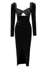 Long Sleeve Crystal Bustier Midi Dress Black