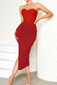 Strapless Bustier Draped Sequin Midi Dress Red