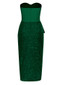 Strapless Bustier Draped Sequin Midi Dress Green