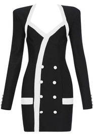 Long Sleeve Button Detail Dress Black White