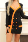 Long Sleeve Button Detail Dress Black Orange