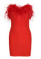 Strapless Feather Dress Red