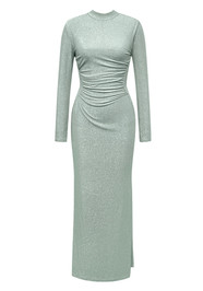 Long Sleeve Backless Sparkly Maxi Dress Green