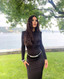 Long Sleeve Backless Crystal Belt Maxi Dress Black