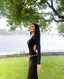 Long Sleeve Backless Crystal Belt Maxi Dress Black