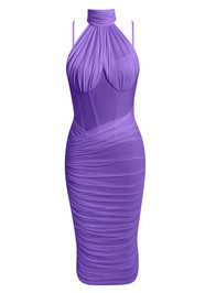 Halter Corset Ruched Midi Dress Purple
