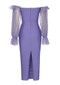 Mesh Long Sleeve Midi Dress Purple