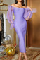 Mesh Long Sleeve Midi Dress Purple