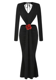 Long Sleeve Backless Maxi Dress Black