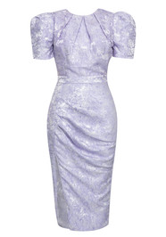 Short Sleeve Floral Draped Midi Dress Lavender