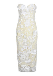 Strapless Bustier Floral Lace Midi Dress White