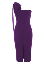 One Shoulder Bow Midi Dress Purple