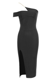 One Shoulder Pearl Strap Midi Dress Black