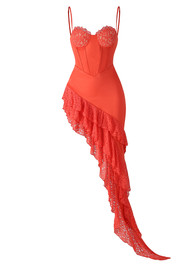 Lace Corset Ruffle Maxi Dress Orange