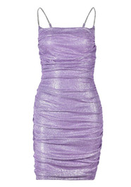 Crystal Straps Sparkly Ruched Dress Purple