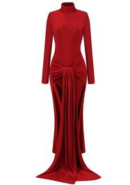 Long Sleeve Ruched Detail Maxi Dress Red