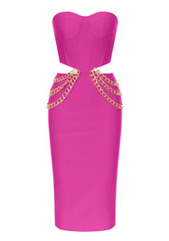 Strapless Bustier Chain Midi Dress Hot Pink