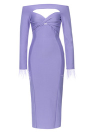 Feather Long Sleeve Midi Dress Purple