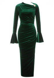 Poet Sleeve Midi Velvet Dress Green