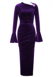 Poet Sleeve Midi Velvet Dress Purple