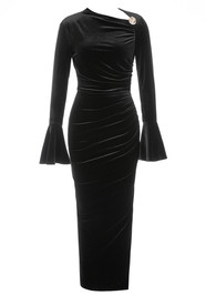 Poet Sleeve Midi Velvet Dress Black