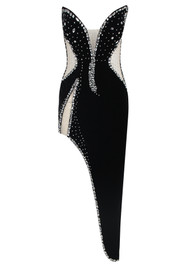 Crystal Strapless Midi Velvet Dress Black