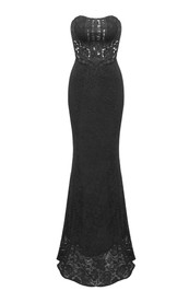 Strapless Lace Corset Two Piece Maxi Dress Black