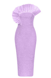 Pleated Detail Strapless Midi Dress Lavender