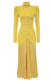 Long Sleeve Ruched Detail Maxi Dress Yellow