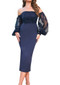 Sequin Long Sleeves Midi Dress Navy Blue