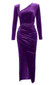 Long Sleeve Draped Midi Velvet Dress Purple